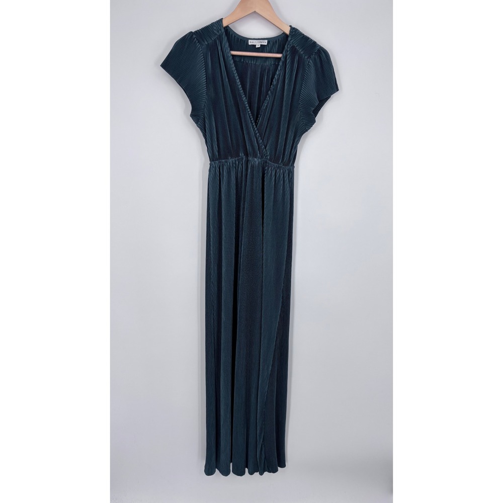Baltic Born Athena Pleated Maxi Dress Womens S Teal Flutter Sleeve Surplice V